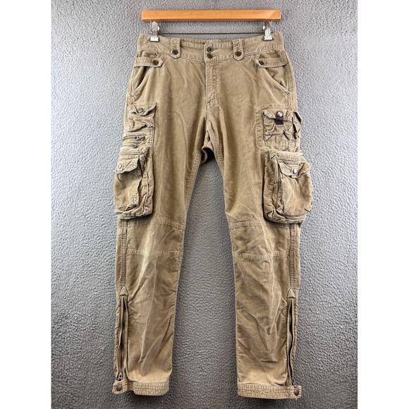 Mens Corduroy Cargo Pants Multi Pocket Utility Outdoor Tan - Picture 1 of 10